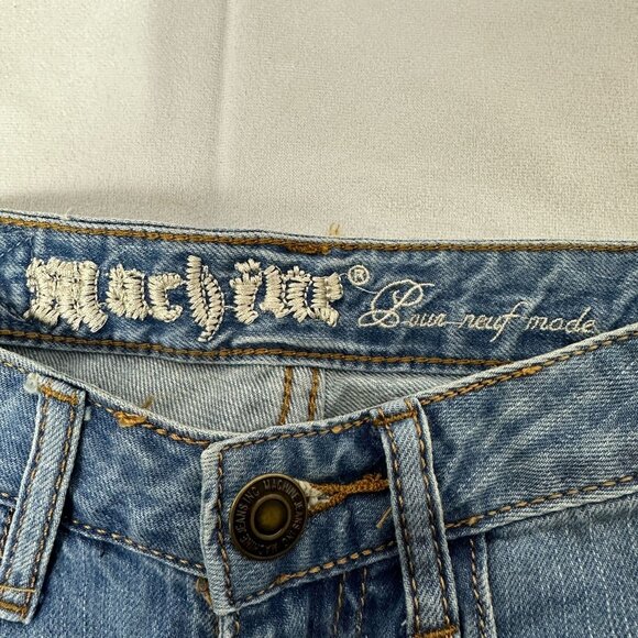 Machine Distressed Denim High-Waisted Shorts Medium Frayed Hem Casual Style - Picture 7 of 9